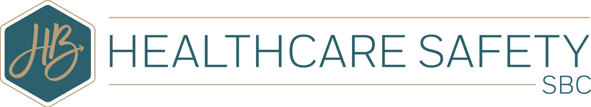 HBHS logo,FedRAMP Moderate, HB Healthcare Safety logo with a teal hexagon house outline, tan border, stylized HB initials, and the words “Healthcare Safety” with “SBC” below.